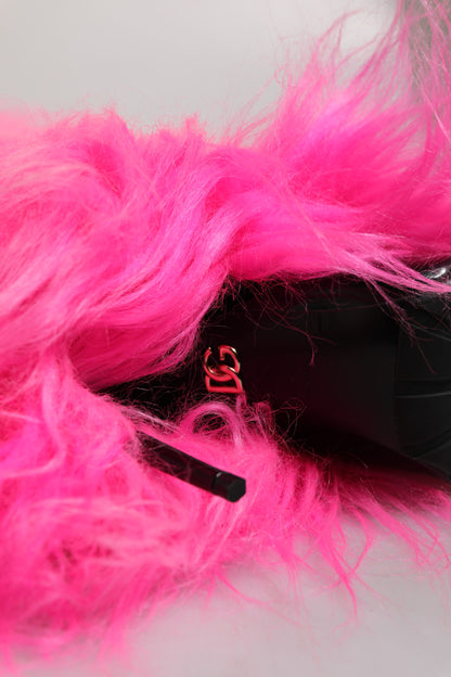 Dolce & Gabbana Pink Faux Fur Leather High Heels Boots Shoes