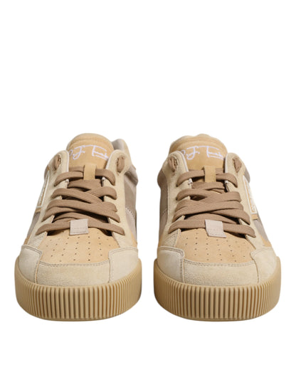 Dolce & Gabbana Beige Leather Low Top Lace Up Sneakers Shoes