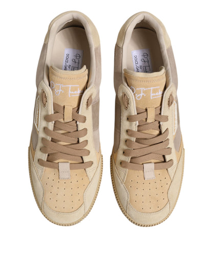 Dolce & Gabbana Beige Leather Low Top Lace Up Sneakers Shoes