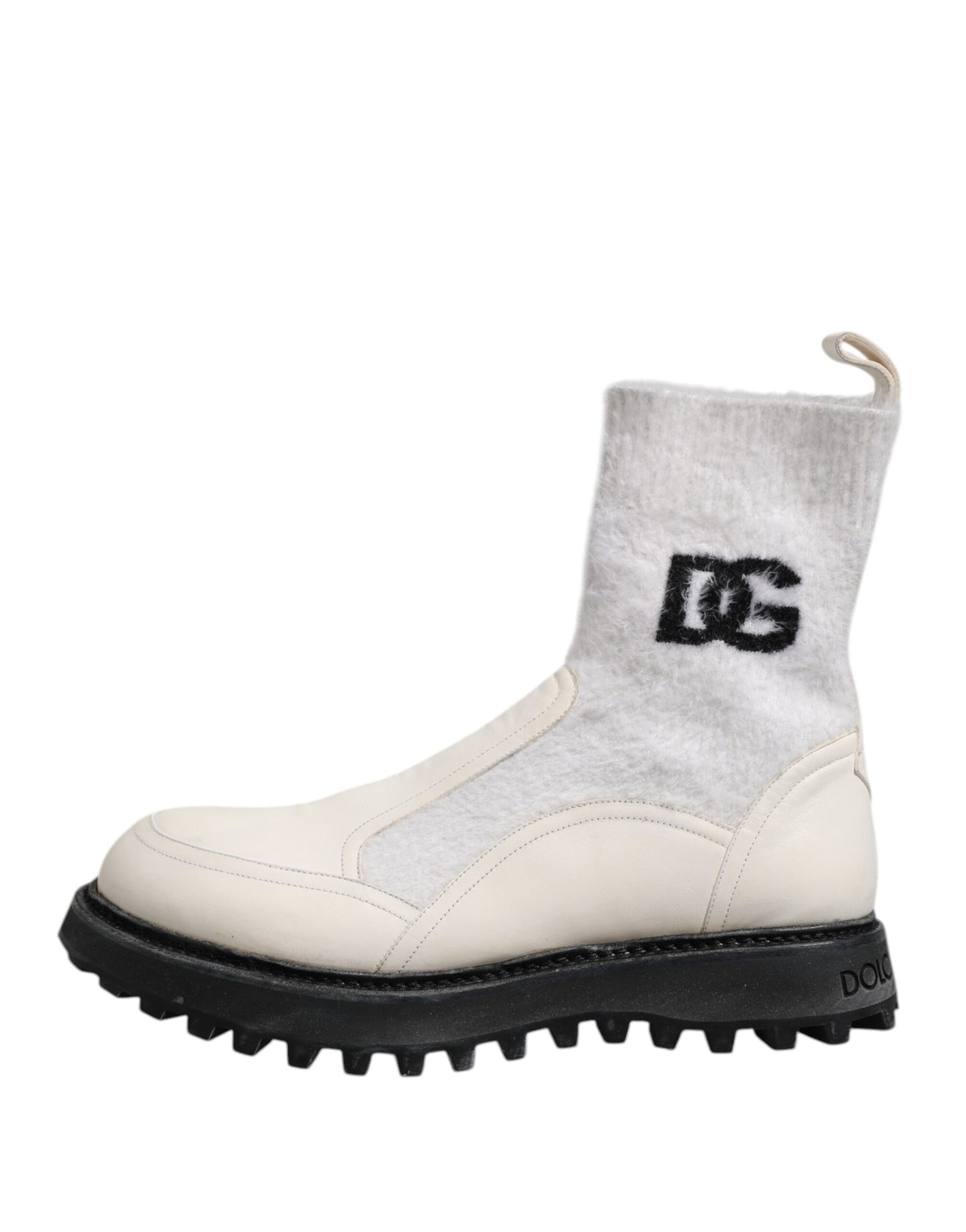 Dolce &amp; Gabbana – Stiefeletten mit DG-Logo in Weiß und Beige