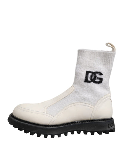 Dolce &amp; Gabbana – Stiefeletten mit DG-Logo in Weiß und Beige