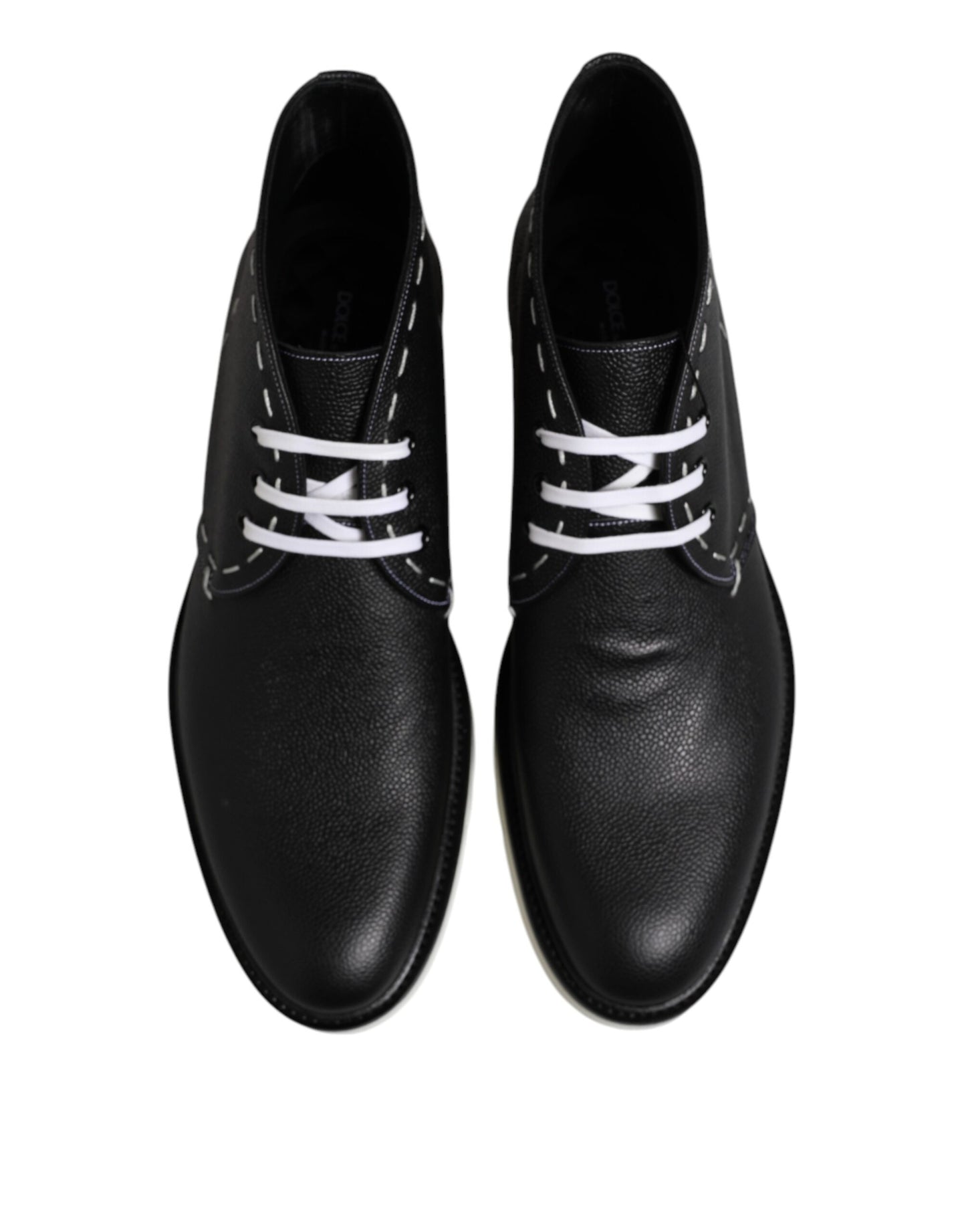 حذاء دولتشي آند غابانا أسود وأبيض من الجلد للكاحل