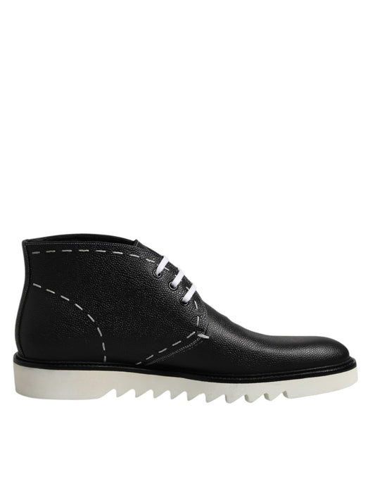 Dolce &amp; Gabbana Schwarz Weiß Leder Stiefeletten Schuhe