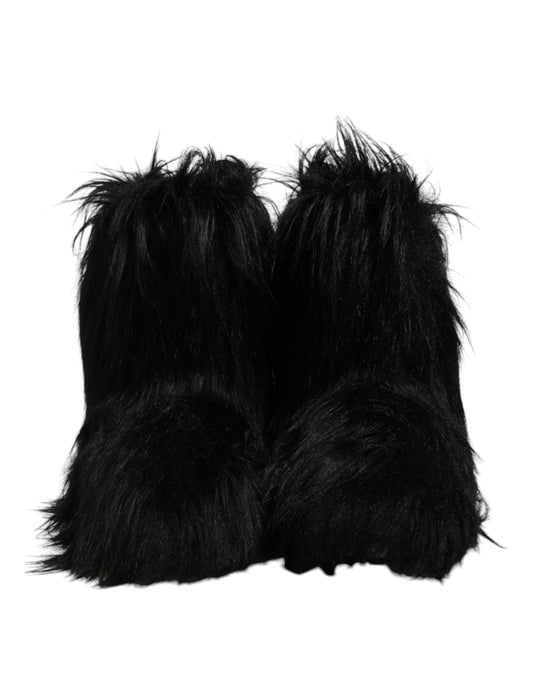 Dolce &amp; Gabbana – Wadenhohe Stiefel aus Kunstpelz in Schwarz