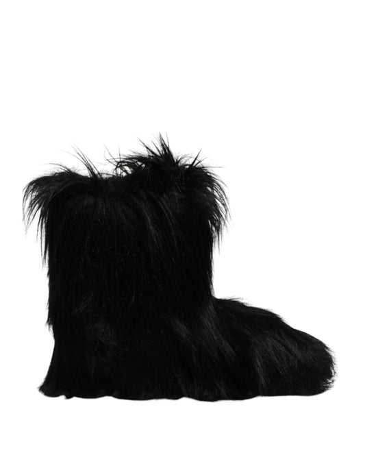 Dolce &amp; Gabbana – Wadenhohe Stiefel aus Kunstpelz in Schwarz