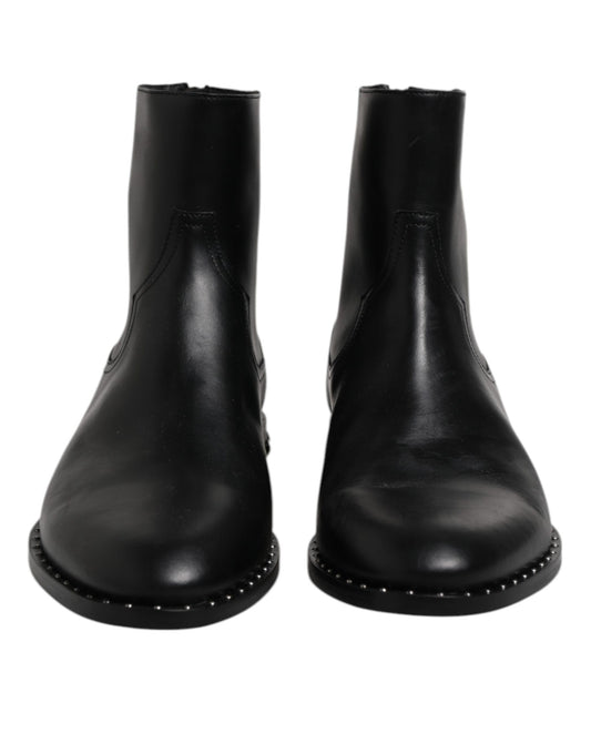 Dolce &amp; Gabbana – Schwarze Stiefeletten aus Leder mit Logo und Nieten