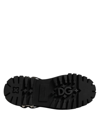 Dolce &amp; Gabbana – Trekking-Derby-Schuhe aus schwarzem Leder mit Verzierung