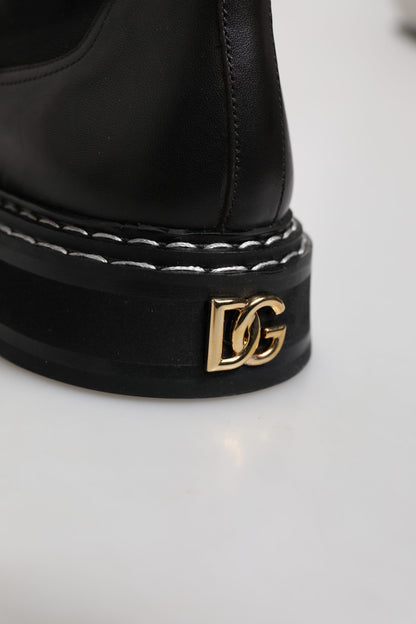 Dolce & Gabbana Black Leather Mid Calf Boots Flats Shoes