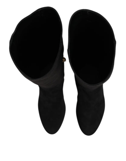 Dolce &amp; Gabbana – Kniehohe Stiefel aus schwarzem Wildleder