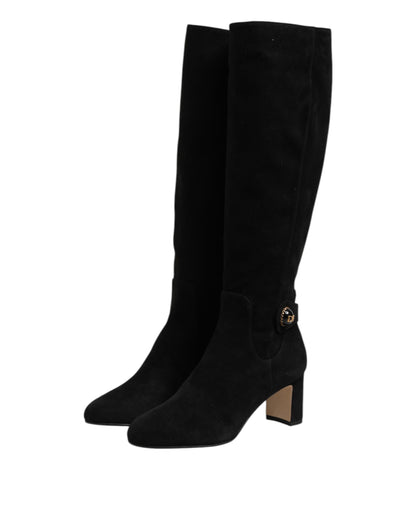 Dolce &amp; Gabbana – Kniehohe Stiefel aus schwarzem Wildleder