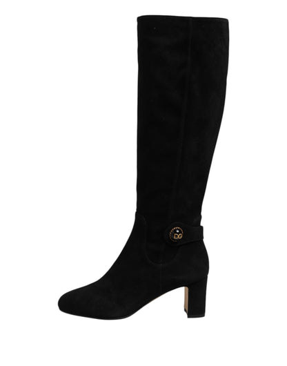 Dolce &amp; Gabbana – Kniehohe Stiefel aus schwarzem Wildleder