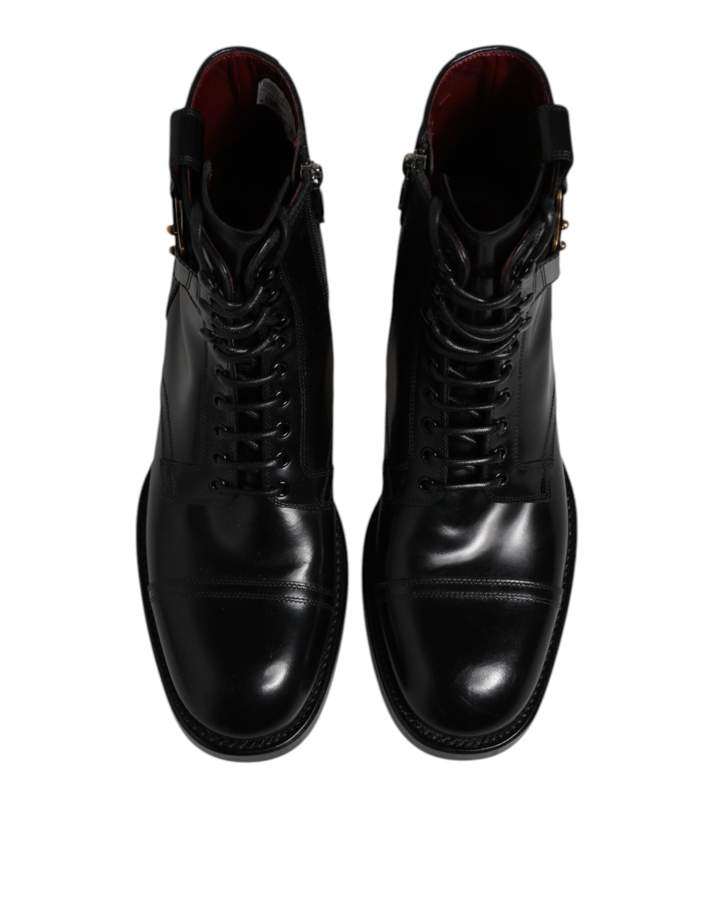 Dolce &amp; Gabbana – Schwarze Lederstiefel mit halbhoher Wade und Schnürschuhen