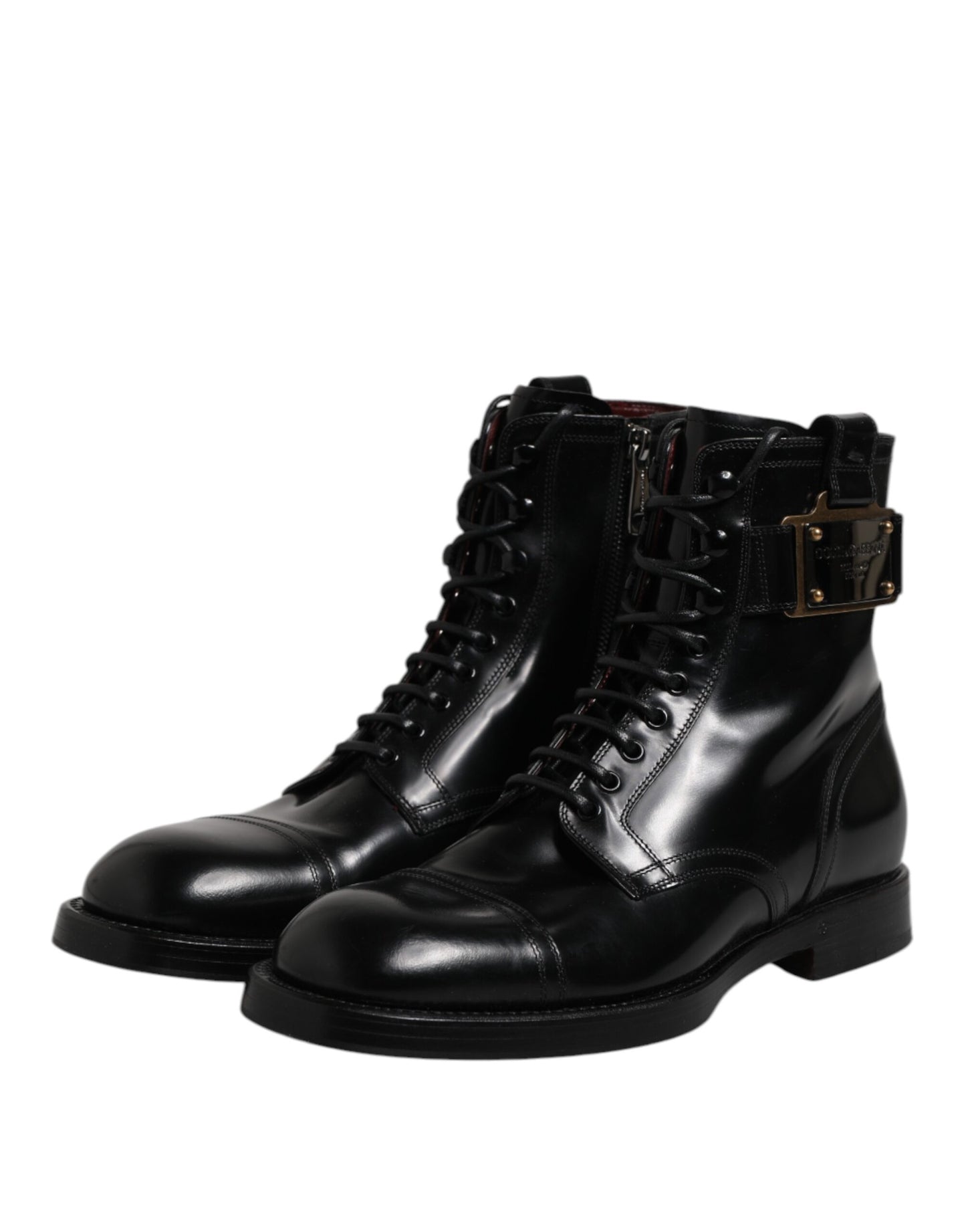 Dolce &amp; Gabbana – Schwarze Lederstiefel mit halbhoher Wade und Schnürschuhen