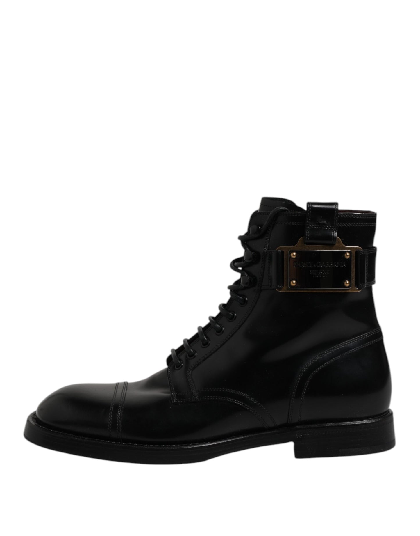 Dolce &amp; Gabbana – Schwarze Lederstiefel mit halbhoher Wade und Schnürschuhen