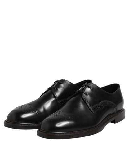 Dolce &amp; Gabbana – Formelle Derby-Schuhe aus schwarzem Leder mit Flügelkappe