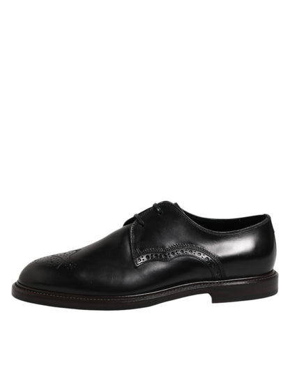 Dolce &amp; Gabbana – Formelle Derby-Schuhe aus schwarzem Leder mit Flügelkappe