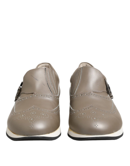 Dolce &amp; Gabbana Braune Leder Herren Low Top Sneakers Schuhe