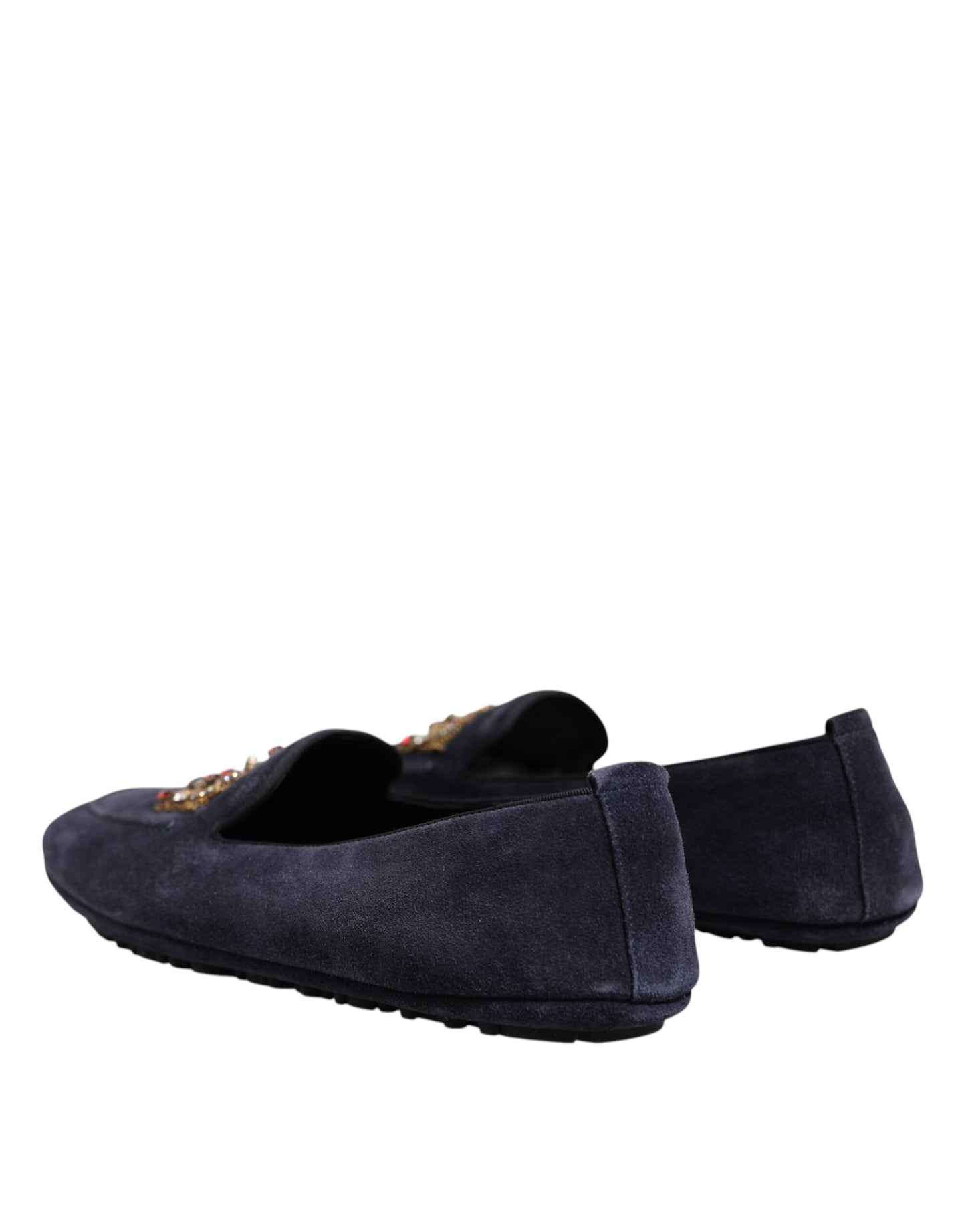 Dolce & Gabbana Blue Suede Crown Crystal Loafers Dress Shoes