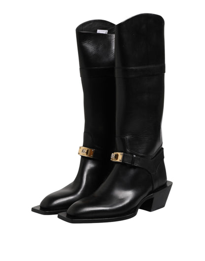 Dolce &amp; Gabbana Schwarze Lederstiefel mit hohen Absätzen