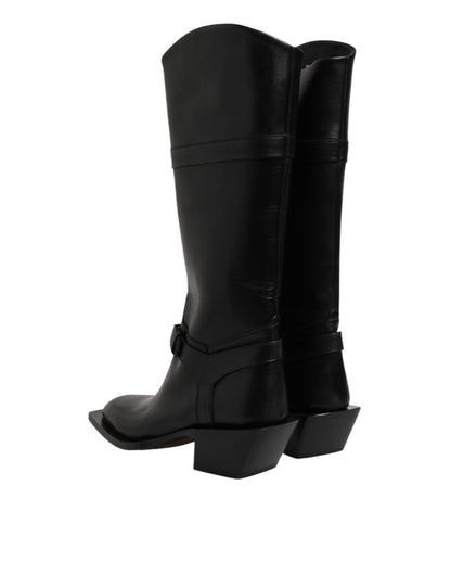 Dolce &amp; Gabbana Schwarze Lederstiefel mit hohen Absätzen