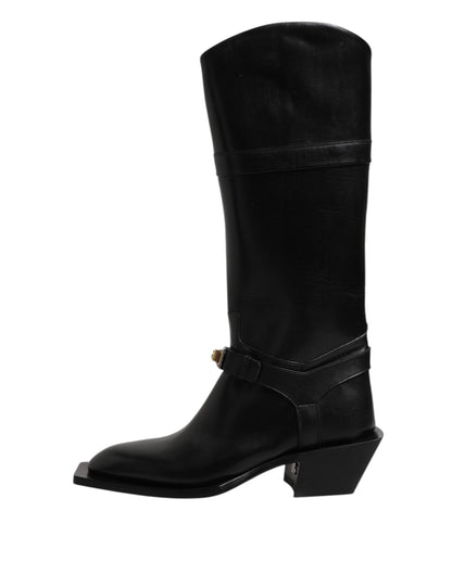 Dolce &amp; Gabbana Schwarze Lederstiefel mit hohen Absätzen