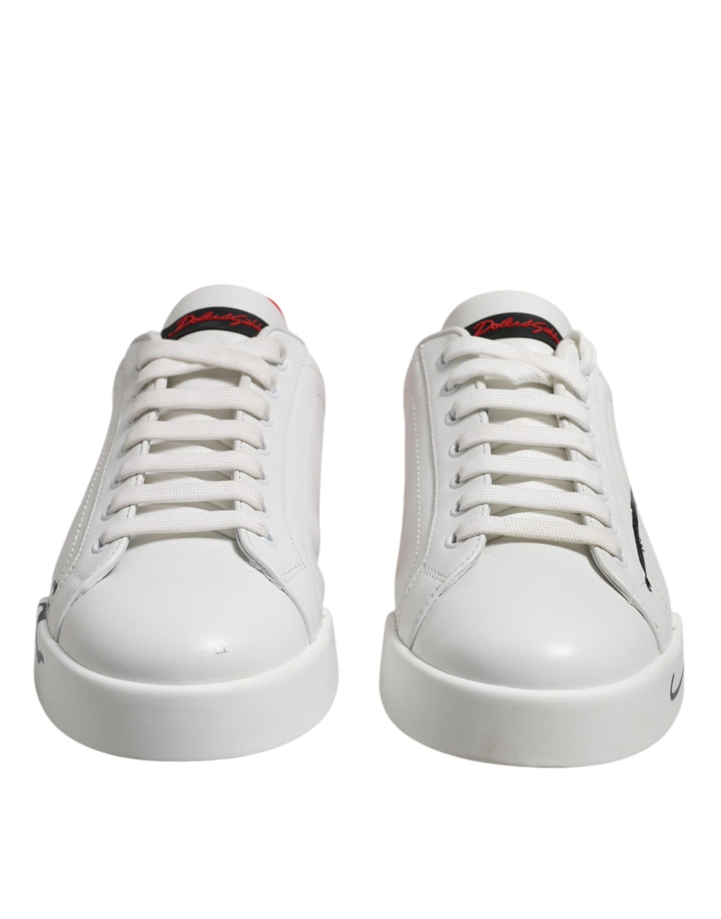 Dolce &amp; Gabbana Weiß Rot Logo Low Top Leder Sneakers Schuhe