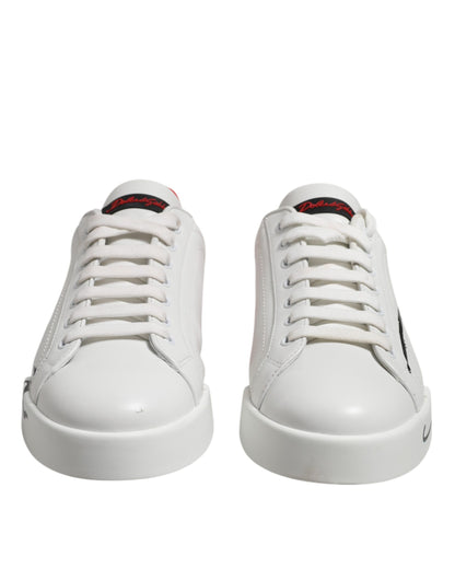 Dolce &amp; Gabbana Weiß Rot Logo Low Top Leder Sneakers Schuhe
