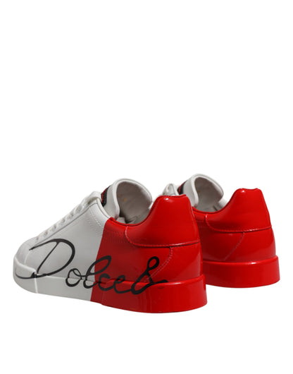 Dolce &amp; Gabbana Weiß Rot Logo Low Top Leder Sneakers Schuhe