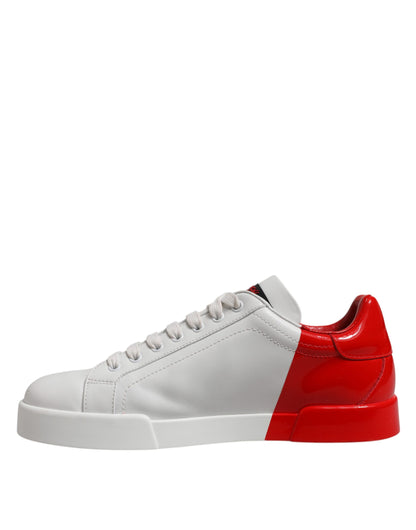Dolce &amp; Gabbana Weiß Rot Logo Low Top Leder Sneakers Schuhe