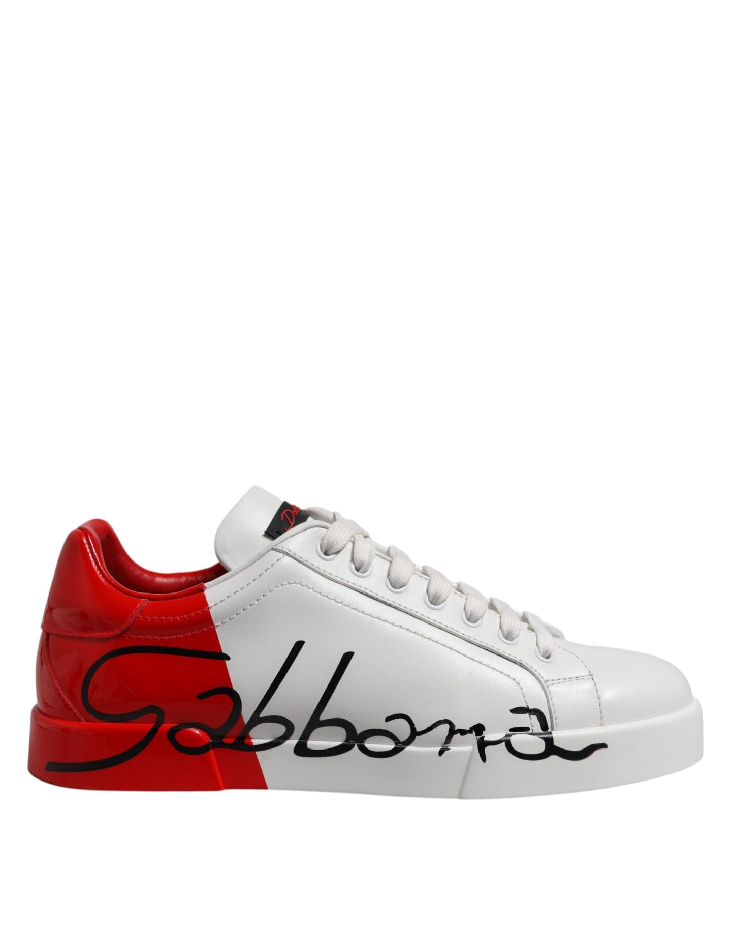 Dolce &amp; Gabbana Weiß Rot Logo Low Top Leder Sneakers Schuhe