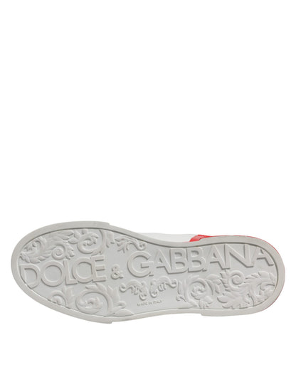 Dolce &amp; Gabbana Weiß Rot Logo Low Top Leder Sneakers Schuhe