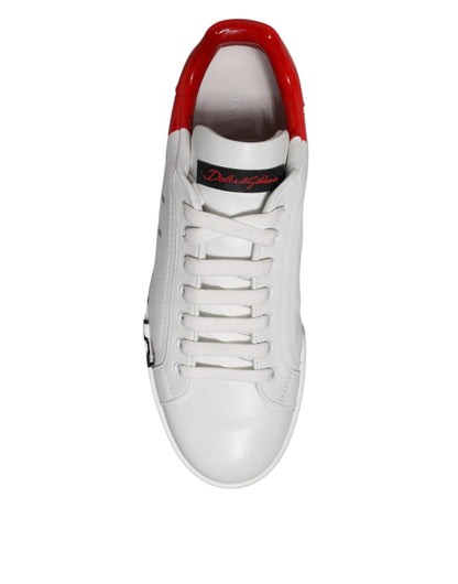 Dolce &amp; Gabbana Weiß Rot Logo Low Top Leder Sneakers Schuhe