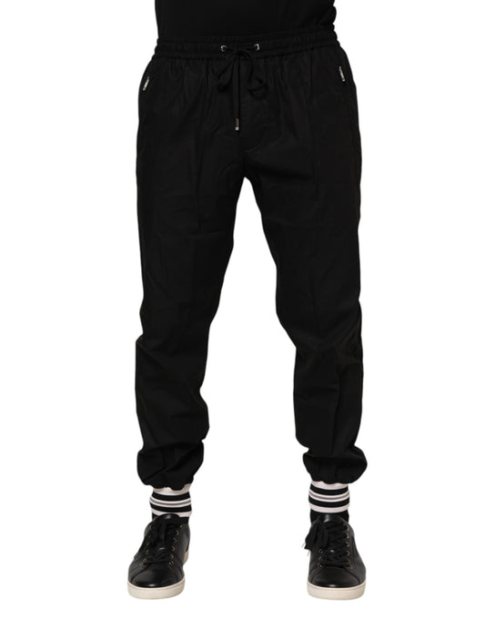 Dolce & Gabbana Black Cotton Logo Tape Men Jogger Pants