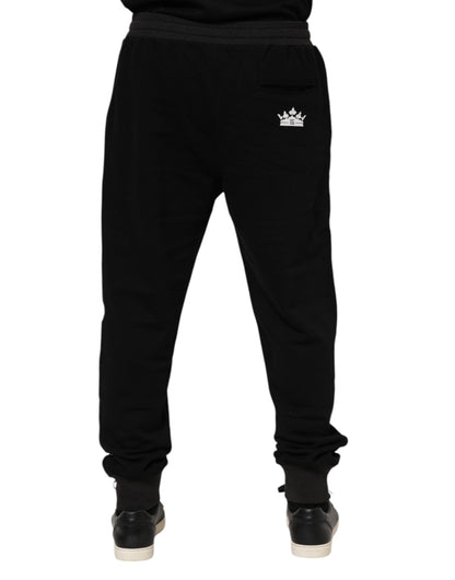 Dolce & Gabbana Black Cotton Crown Jogger Sweatpants Pants