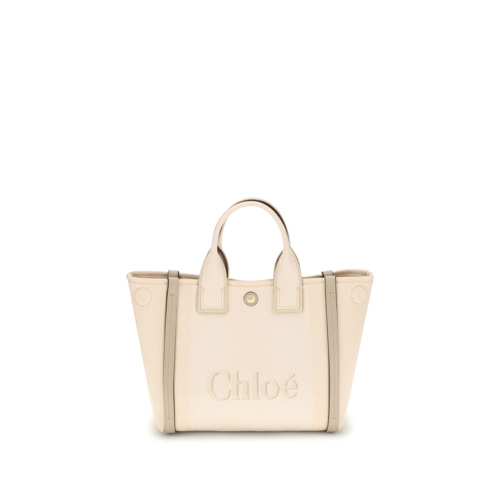 Chloé Schultertasche aus beigefarbener Baumwolle