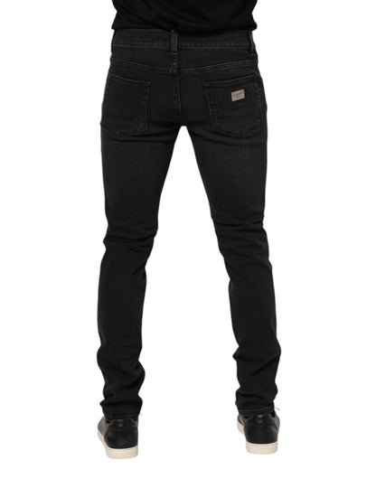 Dolce &amp; Gabbana – Schwarze Skinny-Jeans aus verwaschener Baumwolle