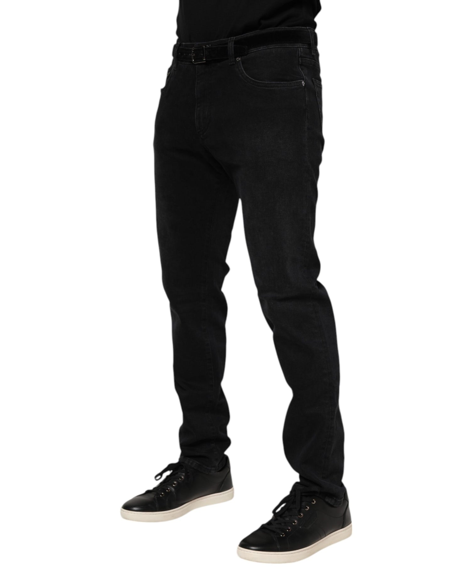 Dolce &amp; Gabbana – Schwarze Jeans aus Baumwoll-Denim mit Logo-Plakette