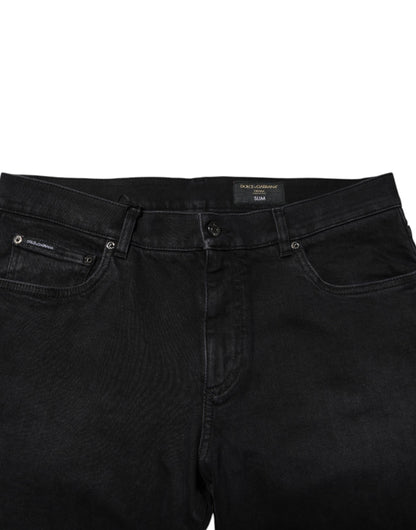 Dolce &amp; Gabbana – Schwarze Jeans aus Baumwoll-Denim mit Logo-Plakette