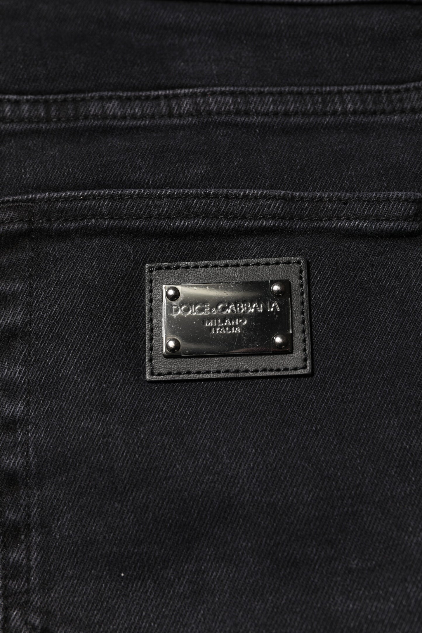 Dolce &amp; Gabbana – Schwarze Jeans aus Baumwoll-Denim mit Logo-Plakette
