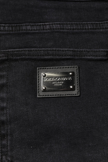 Dolce &amp; Gabbana – Schwarze Jeans aus Baumwoll-Denim mit Logo-Plakette
