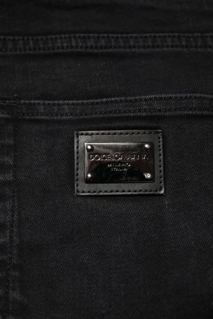 Dolce & Gabbana Black Cotton Logo Plaque Slim Fit Denim Jeans