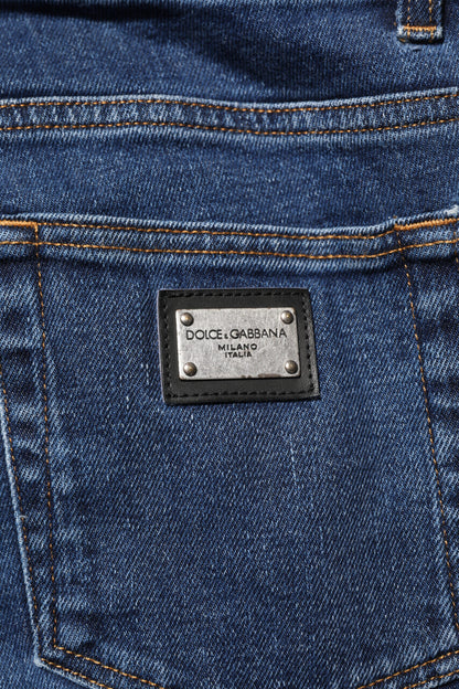 Dolce &amp; Gabbana – Blaue Skinny-Jeans aus Baumwoll-Logo