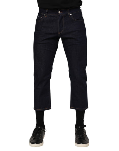 Dolce & Gabbana Dark Blue Cotton Logo Slim Fit Men Denim Jeans