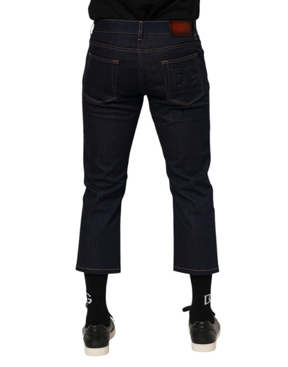 Dolce & Gabbana Dark Blue Cotton Logo Slim Fit Men Denim Jeans
