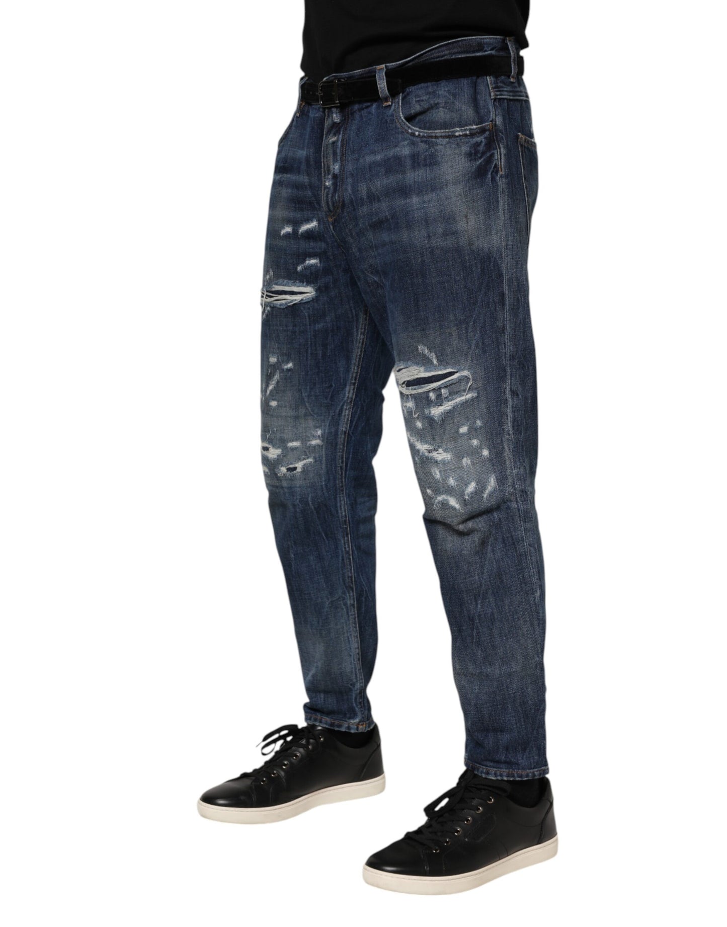 Dolce &amp; Gabbana – Blaue, zerfetzte, konische Jeans aus Baumwolle für Herren