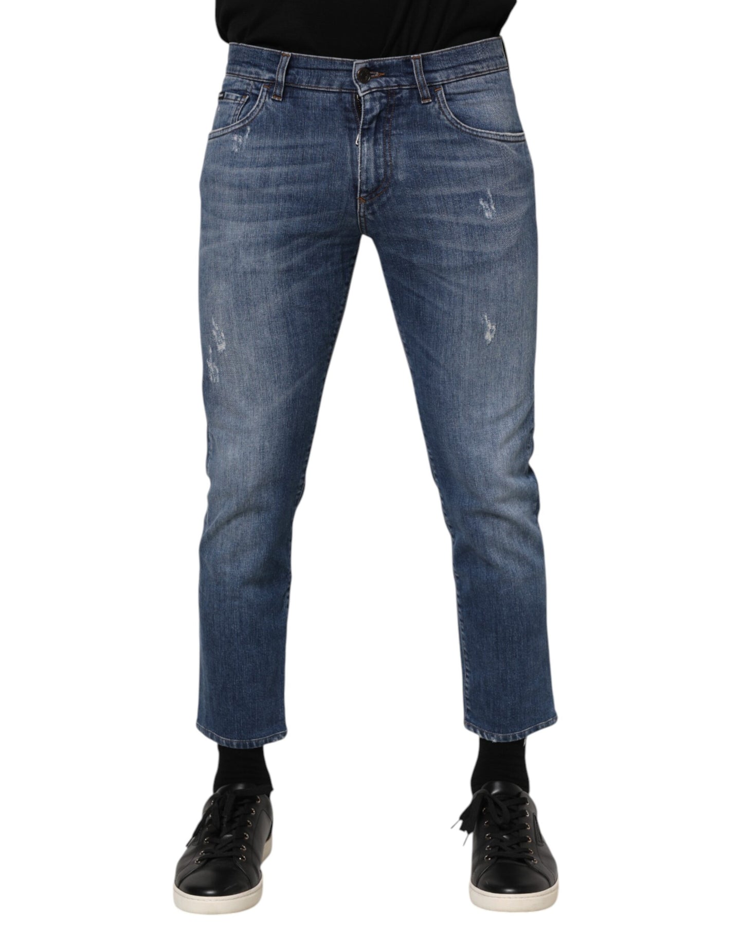 Dolce &amp; Gabbana – Blaue Jeans aus Baumwoll-Denim mit Logo-Plakette