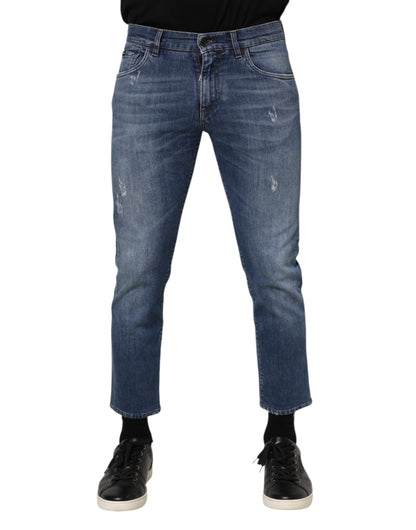Dolce &amp; Gabbana – Blaue Jeans aus Baumwoll-Denim mit Logo-Plakette