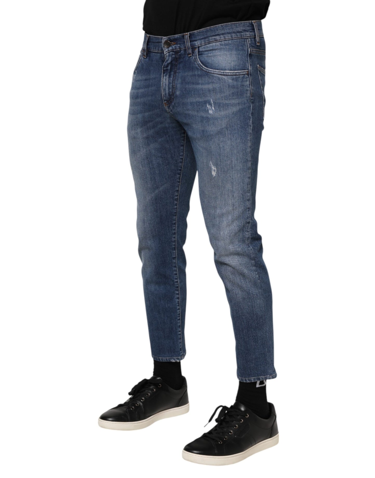 Dolce &amp; Gabbana – Blaue Jeans aus Baumwoll-Denim mit Logo-Plakette