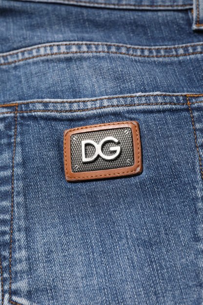 Dolce &amp; Gabbana – Blaue Jeans aus Baumwoll-Denim mit Logo-Plakette