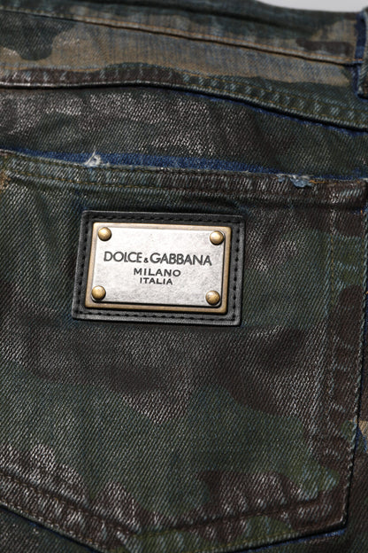 Dolce &amp; Gabbana Blaue Camouflage-Jeans aus Baumwolle